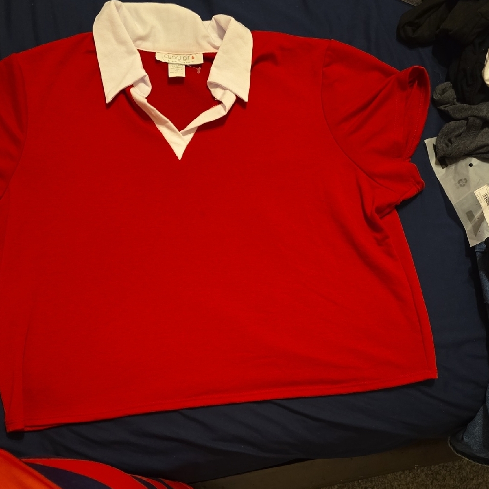 Salvage Red Tee with White Collar
